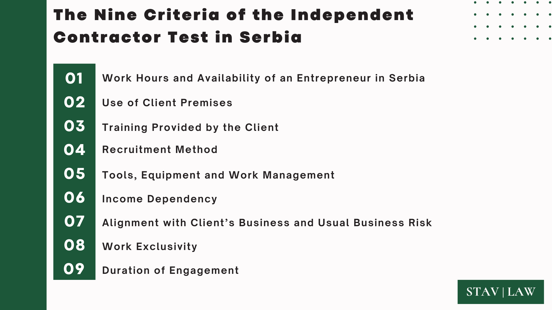 Independent contractor test in serbia compliance key points